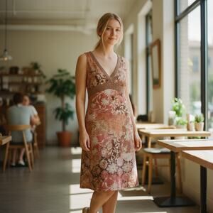 Vintage Y2K 2000s Axcess Pink Beige Sleeveless Knee Length Mini Dress Medium